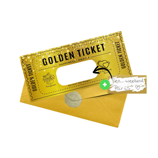 Golden Ticket - hoofdafbeelding - luxe gouden kraskaart voor uitnodigingen, cadeaubonnen en verrassende aankondigingen.