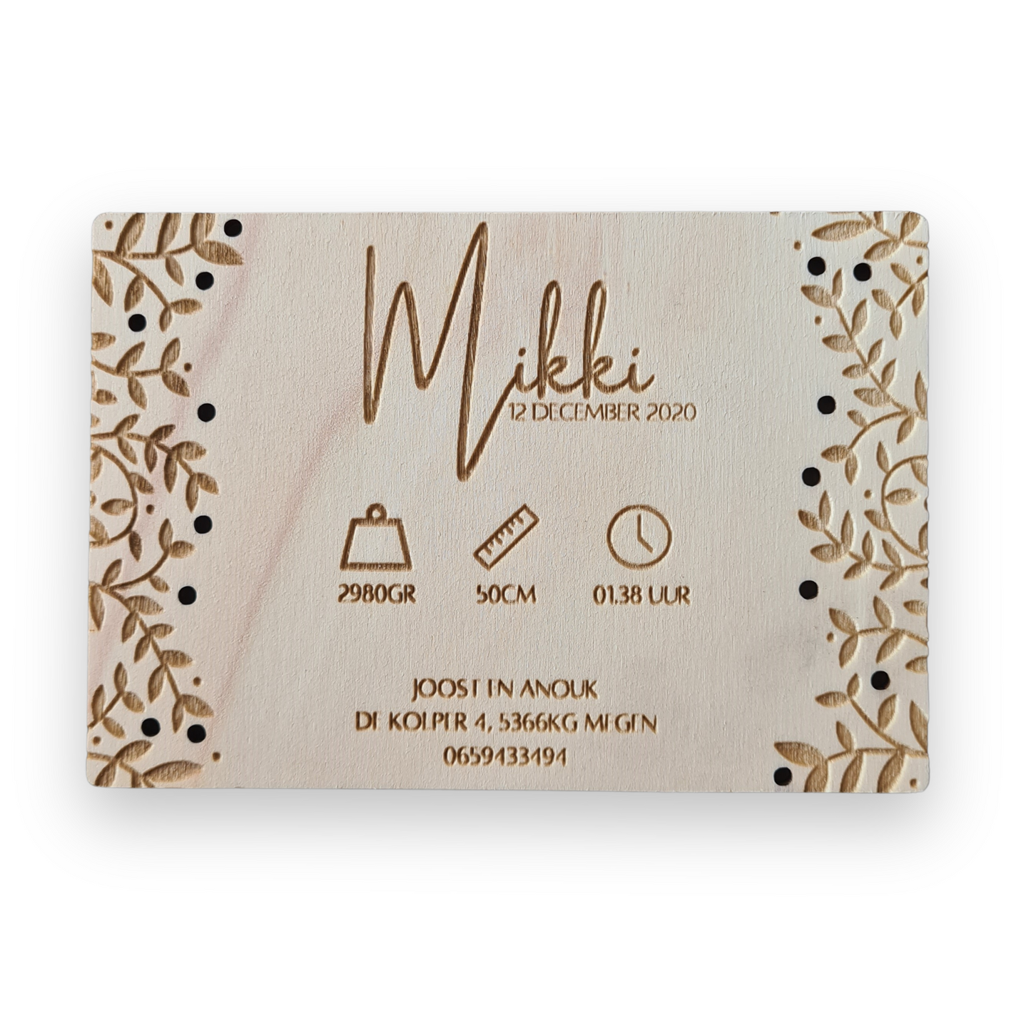 Houten Geboortekaartjes - Stijl Mikki - vanaf €4,05 p.s. (gratis proefdruk)