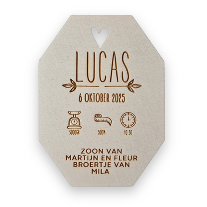 Houten Geboortekaartjes - Stijl Lucas - vanaf €4,05 p.s. (gratis proefdruk)