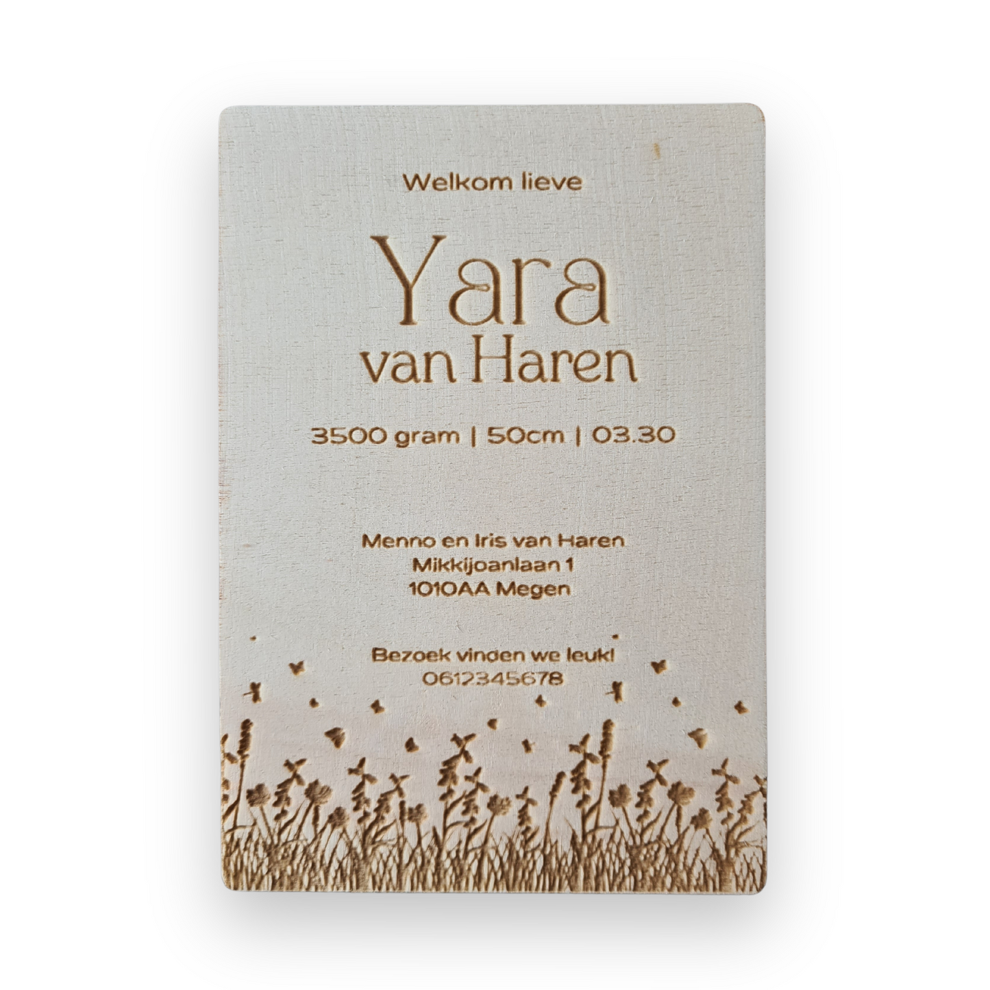 Houten Geboortekaartjes - Stijl Yara - vanaf €4,05 p.s. (gratis proefdruk)