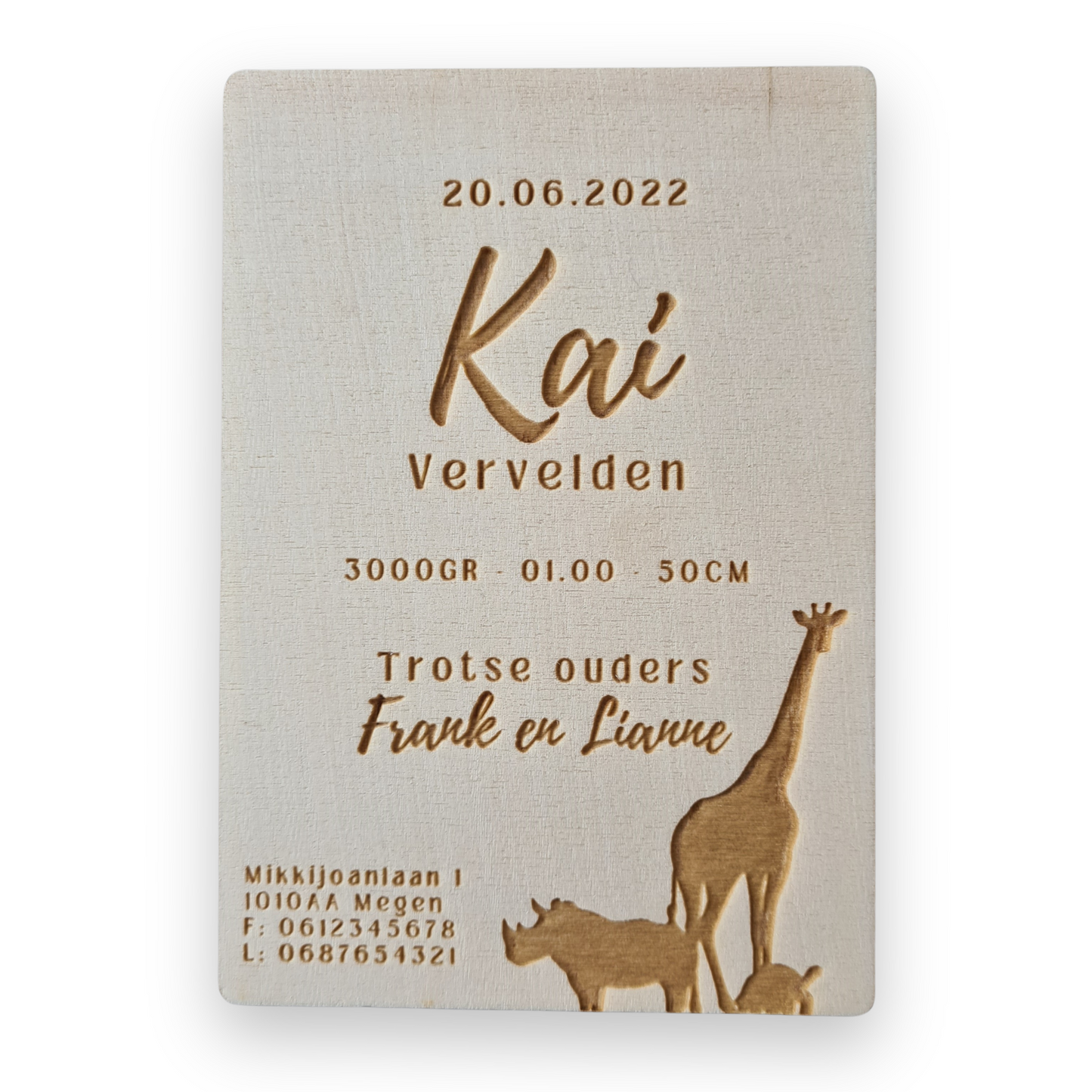 Houten Geboortekaartjes - Stijl Kai - vanaf €4,05 p.s. (gratis proefdruk)